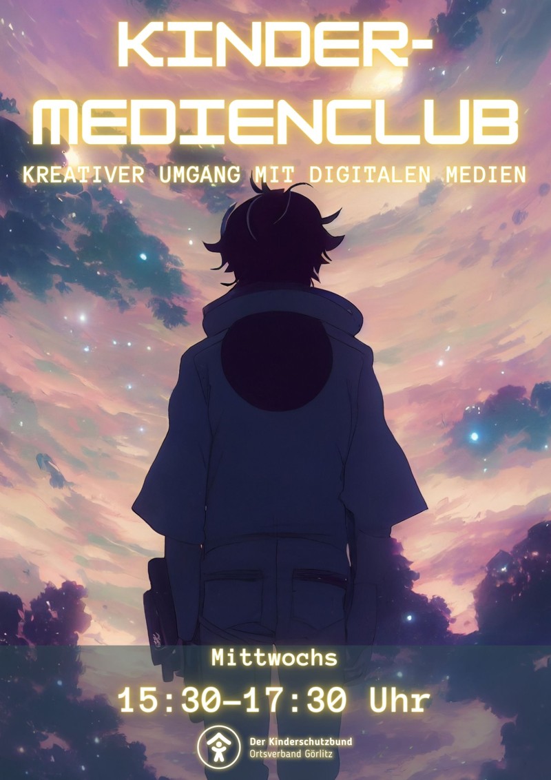 Das Plakat zeigt neben den Daten des Artikels eine anime-artige Darstellung eines Jungen, der verträumt in den abendlichen Sternenhimmel schaut.
